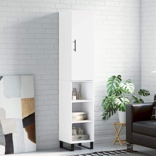 ZEYUAN Highboard vit 34,5 x 34 x 180 cm trämaterial, skänk, vardagsrum, sovrum byrå, bokskåp, vardagsrumsskåp, högskåp, vardagsrumsskåp – 3199001
