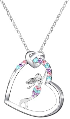 Mermaid Necklace for Girls Boys Crystal Heart Pendant Necklaces Gifts Jewelry Gifts for Girls Daughter Boys Son Granddaughter Niece Birthday Christmas Graduation Gift