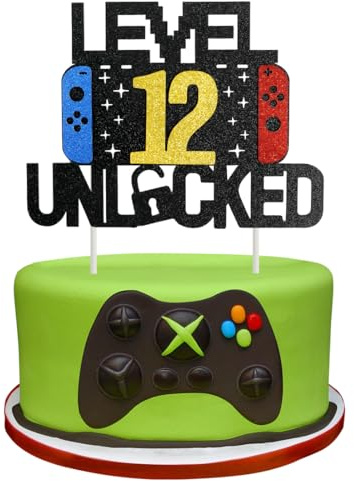 Videospiel Tortendeko Geburtstag, 12th Videospiel Cupcake Topper, Glitter Spielkonsolen Thema Kuchenaufsatz, Happy Birthday Kuchen Deko, Gaming Cake Topper für 12 Jahre Junge und Mädchen Geburtstag
