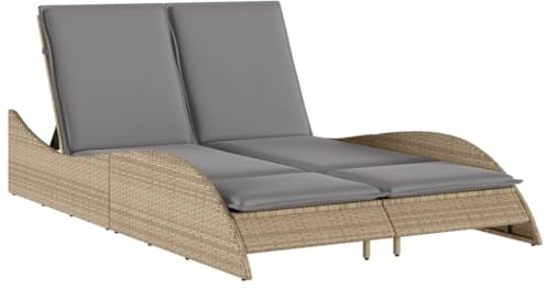 vidaXL Sonnenliege mit Auflagen Beige 114x205x73 cm Poly Rattan