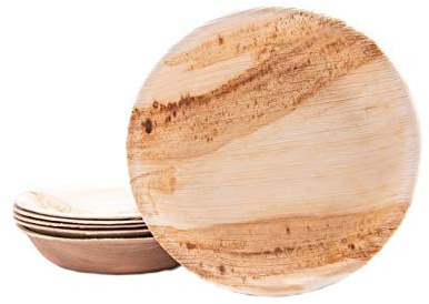 BOX And Tree| 25 Assiettes Jetable en Feuille de Palmier ø18cm| Vaisselle Jetable Écologique Biodegradable Compostables 100% | Pour Soirée, Mariage, Anniversaire, Matériel Palmier Bois, Bambou