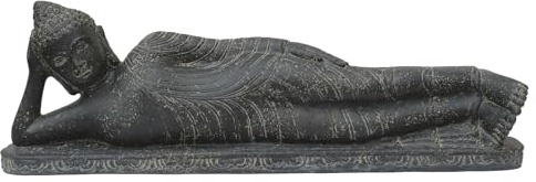 STONE art & more Buddha-Statue liegend, 100 cm, Steinfigur, Steinguss, Garten-Deko, schwarz antik, frostfest