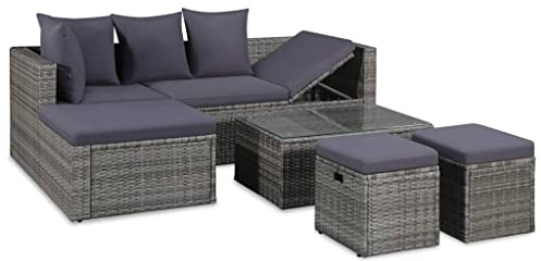 Willood 4-TLG. Garten-Lounge-Set mit Auflagen Poly Rattan Grau gartenmöbel Outdoor Balkon Lounge Rattan Garten