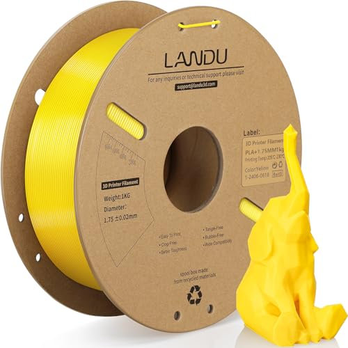 LANDU PLA+ 3D Drucker Filament 1.75mm PLA Plus Robusteres und stärkeres Filament 3D Druckmaterialien 1kg Kartonspule(2.2lbs) für die meisten 3D Drucker, gelb