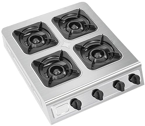 Commercial 4 Hole Gas Stove - Heavy Duty Outdoor Catering Gas Stove with Safety Valves and Automatic Switch-off - Burners Gas Hob for LPG Boiling Ring Burner, Cast Iron Pan Supports