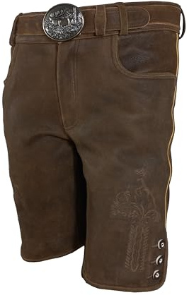 Alpenlife Kurze Herren Trachten Lederhose mit Gürtel, speckig Antik-Patina, Wildbockleder, Jäger