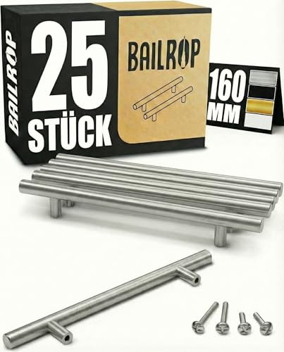 BAILROP Tiradores Cocina Plateados 160MM Tiradores Armario Acero Inoxidable – Tiradores para Puertas y Muebles de Cocina Plateados (25 PCS)