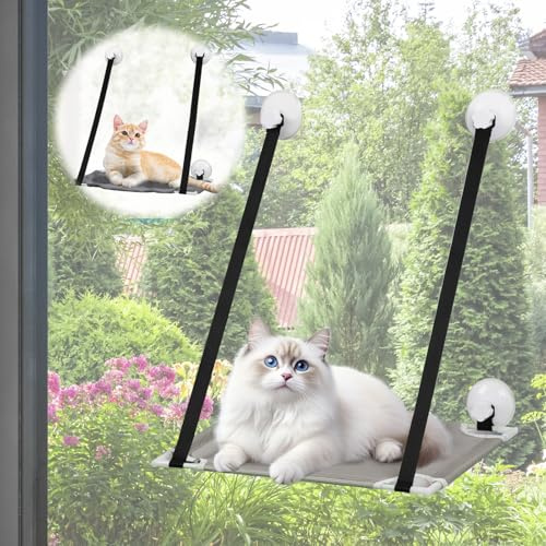 Tefola Maximale Tragfähigkeit 10 kg Katzenleiter Balkon, Mit Starkem Saugnapf Katzen Fensterschutz, Fensterbrett Katze, Fenstersicherung Katzen, 2 Stoffstücke Geeignet für Winter/Sommer