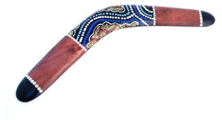 Dekorativer Boomerang aus Holz im Aborigine-Stil, gepunktet, 40 cm