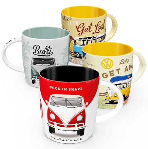 Nostalgic-Art Retro Kaffeebecher (4er-Set), 330 ml, VW Bulli Set 4 – Volkswagen Bus Geschenk-Idee, Original Lizenzprodukt (OLP), Keramik-Tasse für Kaffee, Vintage Design