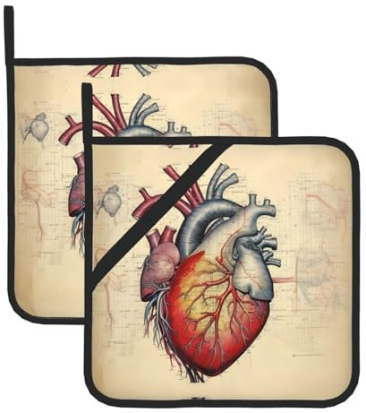 BROLEO Set di 2 presine per la rimozione del coperchio della cucina, spesso, resistente, isolamento antiscottatura, 20,3 x 20,3 cm, immagine a forma di cuore con anatomia umana