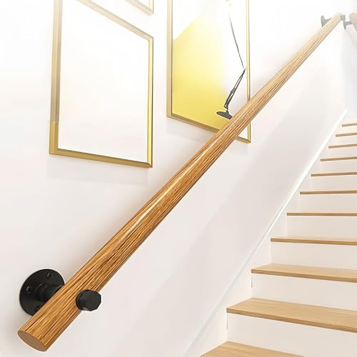 pykaaiiu Buche Holz Handlauf -Set Komplett Mit Metall Wandhaltern.Treppengeländer Geländer,wandhandlauf Wand Treppe Für Innen Und Außen Rutschfester Sicherheitsgeländer Für(120cm)