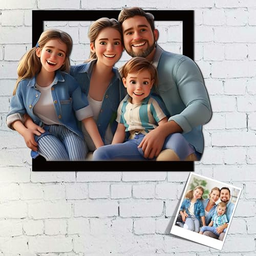 SosnSusn Personalizzato 3D Cartoon Style Photo Frame Segno In Legno Cornice Personalizzata per Foto di Famiglia 3D Cartoon Portrait Gift Regalo per Compleanno Festa Della Mamma San Valentino Natale