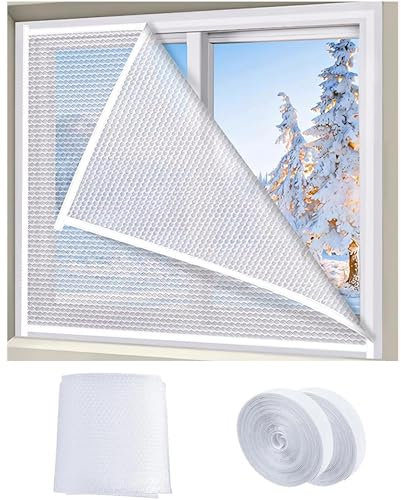 Película aislante para ventanas de 135 x 195 cm, lámina aislante transparente para aislamiento térmico de ventanas, incluye cinta adhesiva de doble cara para una fácil instalación