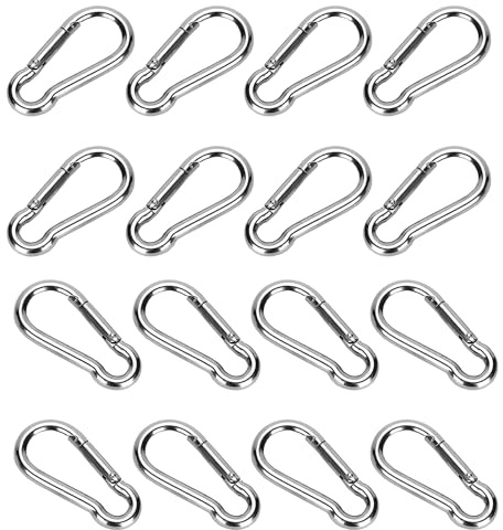 Alrens 16 Stück Karabiner Set, 40 x 20 mm kleine Karabinerhaken, Tragkraft bis 36 kg, Karabiner aus Edelstahl, geeignet für Schlüsselringe, Camping, Hängematten, Hundeleinen, Reisen, Wandern