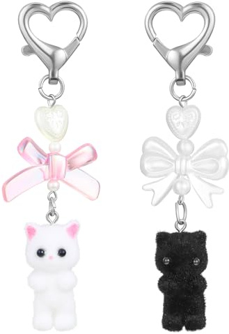 Mabor 2 Stück Schlüsselanhänger Katze, Plüsch Keychain Y2k Cute Schlüsselanhänger Aesthetic Süße Plüsch Anhänger rosa Kawaii Katzen Rucksack Anhänger Geschenke für Frauen und Katzenliebhaber