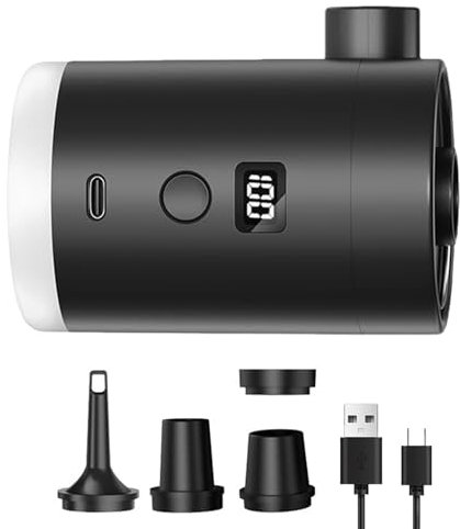 Pompa ad aria elettrica per gonfiabili, display a LED, 400 mAh, pompa gonfiabile per piscina, con luce da campeggio, portatile, per nuoto, viaggi e uso domestico, ricaricabile tramite USB (blu/nero)