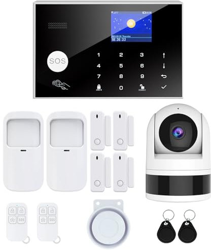 TUGARD Sistema di Sicurezza Domestica 4G, 13 Pezzi Sistema di Allarme Wireless per Telecamera di Sorveglianza 1080p con Sirena di Allarme 120 dB Compatibile con Alexa Google(G30-4G)
