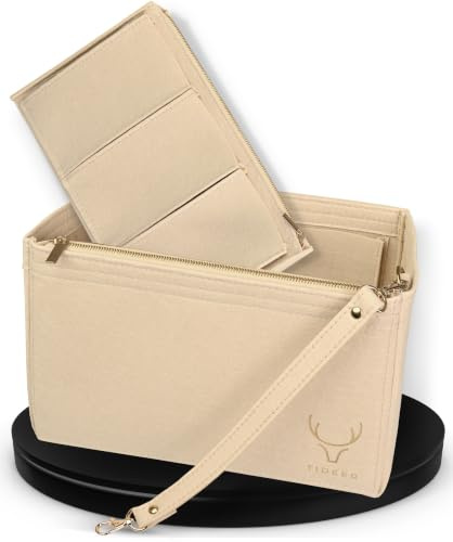 TIDEER Handtaschen Organizer M Beige – Filz Taschenorganizer Einsatz mit vielen Fächern – Taschen Organizer für Shopper, Tote Bag & Damenhandtaschen