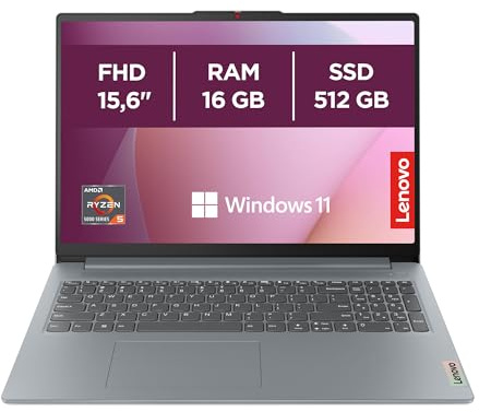 Lenovo IdeaPad Slim 3 Gen 8 – Ordenador Portátil 15.6 FHD AMD Ryzen 5 5625U, 16 GB RAM, 512 GB SSD, Gráficos AMD Radeon Integrados, Wi-Fi 6, Win 11 Home en Español Teclado QWERTY – Gris Ártico