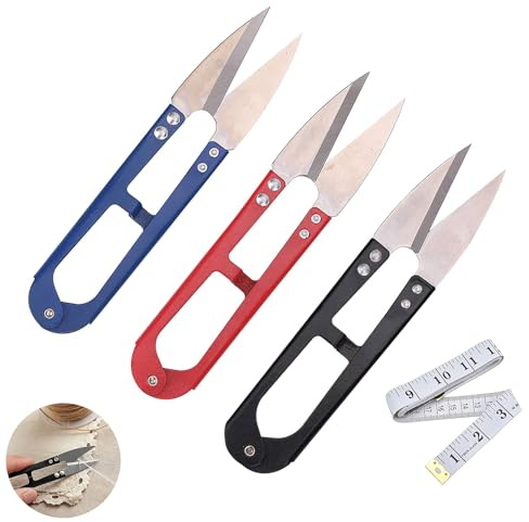 3 PCS Thread Snips, U Sewing Scissors Clippers, Sewing Scissors, Yarn Thread Cutter, for Stitch, Craft & DIY Supplies(Black + Red + Blue)