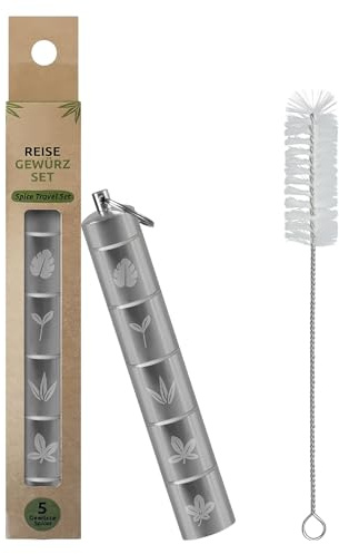 Set d'Épices de Voyage et Pique-Nique 5 en 1, Boîtes en Aluminium Étanches,Pots à Epices Portables en Acier inoxydable pour Pique-Nique en Plein air, Barbecue, Voyage, Pots à Epices, Saupoudreuses