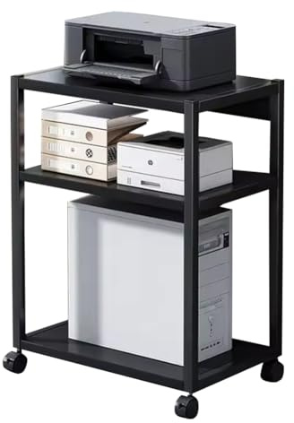 Creperture Soporte para Torre de Ordenador de 3 Niveles, Altura Ajustable con Ruedas, Soporte para CPU de PC, Mesa de Impresora de Metal para Salón, Dormitorio, Estudio, Oficina, 51 x 30 x 69 cm