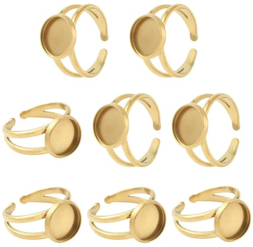 Beebeecraft 1 Box 8 Stück Leere Ringsockel 304 Cabochon Fassungen Aus Goldenem Edelstahl Für Offene Manschettenfingerringe Zur Schmuckherstellung DIY Komponenten Fach 18mm