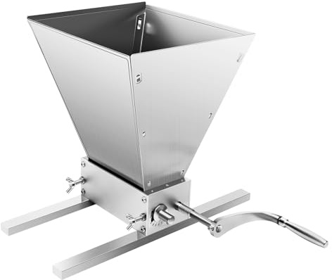 QIERF Manuelle Getreidequetsche Getreidemühle 4L Edelstahl Mühle 2 Mahlmethoden mit Skala und Aluminiumbasis, Einstellbarer Walzenabstand für Gerste Weizen, Bierherstellung
