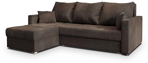 Masseno Ecksofa NIDA mit Schlaffunktion L-Form, Sofa mit Bettkasten, Wohnzimmersofa, Couch, Soffa, Bettsofa, Couchgarnitur- Braun, INARI 24