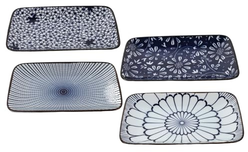 CIYODO 4 Piezas Platos Rectangulares Japoneses de Cerámica para Sushi Ensalada y Postre Bandejas Multifuncionales para Aperitivos y Diseño Japonés