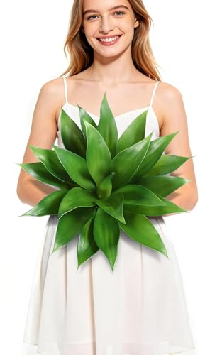 Wertuirk Artificial Agave Plant - UV Resistant Realistic Fake Outdoor Plants, Low Maintenance Indoor/Outdoor Décor for Home, Garden, Patio (Green, Medium)