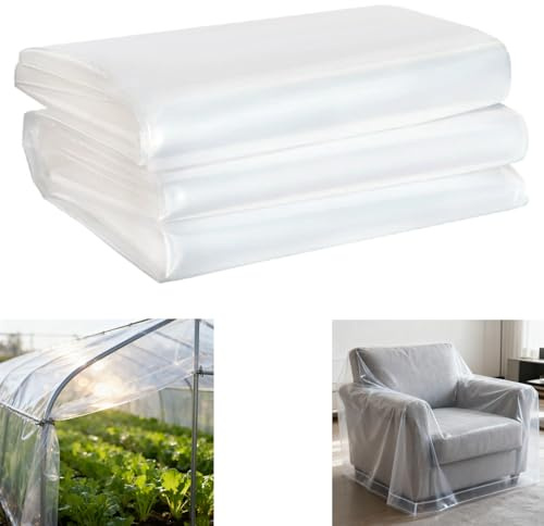 2M x 12M Polythene Sheeting, Extra Thick Clear Plastic Cover Sheets, Waterproof Plastic Sheeting for Gardening, Greenhouse, Building Insulation, Rubble Protection (2m x 6m, 2 Packs)