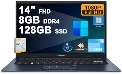 ASUS VivoBook 14 Business Laptop | 14 pollici FHD antiriflesso | Intel 6-core i3-1315U | 8GB DDR4 128GB SSD | Type-C Privacy Camera SonicMaster AI Noise Canceling Fast Charging Win11Pro w/DLCA