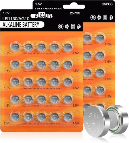 LR1130 Batterien Knopfzellen, 50 StüCk AG10/ LR 1130/189/ 389/ L1131 1,5V Alkaline Batterie, LR54 Knopfzelle für Taschenrechner und Uhren