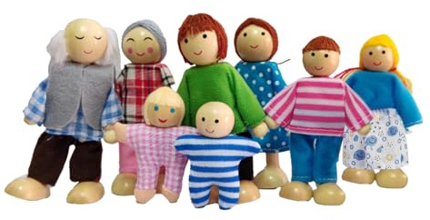 Krmoau Puppenhaus Figuren,8 Teile Familie Holzfiguren | Biegsame Spielzeug Puppen Für Kleinkinder Kindergarten Kinder Schule | Mädchen