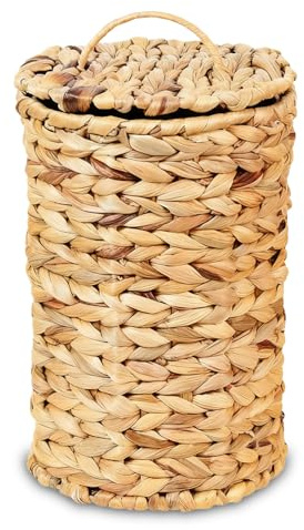 Grugoods Poubelle en osier avec couvercle tressé à la main en jacinthe d'eau naturelle - Petite poubelle tressée - Pour bureau, salle de bain, cuisine, salon - Grande taille