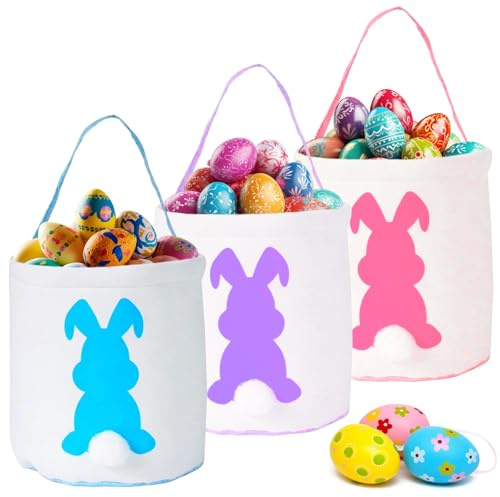 VISTTUSFINE 3PCS Easter Baskets with Handles, Easter Basket Bunny, Easter Decorations, Easter Decorations, Easter Baskets for Fill, Craft Supplies, Table, Blue and Pink