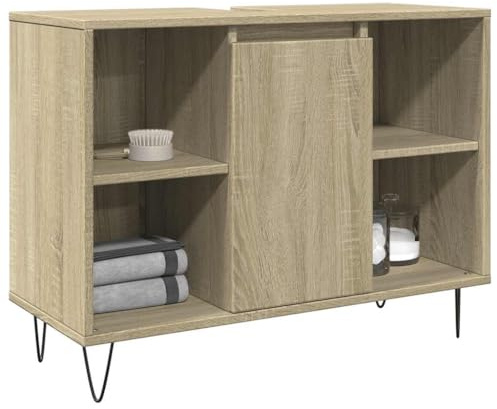 Ziaphsol Badskåp Sonoma-ek 80 x 33 x 60 cm, trämaterial, fuktbeständigt, med dörr, för badrum, underskåp, förvaringsutrymme