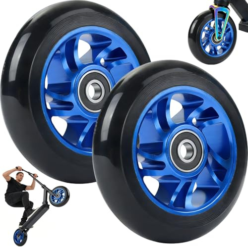 Cerkkapo 2 Stück Stunt Scooter Rollen,110mm Ersatzräder für Scooter | Stunt Scooter Reifen ABEC-9 Kugellager,Aluminium Roller Reifen 88A,Schnell,Stunt Scooter Reifen,Räder für Allerlei Scooter