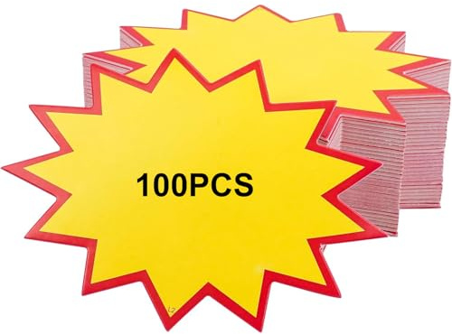 100 Stück Preisschilder, Fluoreszierend Starburst Preisschild, Starburst Zeichen Price Stickers für Supermärkten, für Geschäft, Ladengeschäft Party Favors(8 x 11 cm)