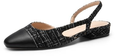 DREAM PAIRS Balettskor för kvinnor med rem på baksidan fyrkantig tå lågklackade balettskor för företag kontor bröllopsfest | Slip-on design, vadderad innersula, spetsig tådesign, urval av färger, anpassningsbar
