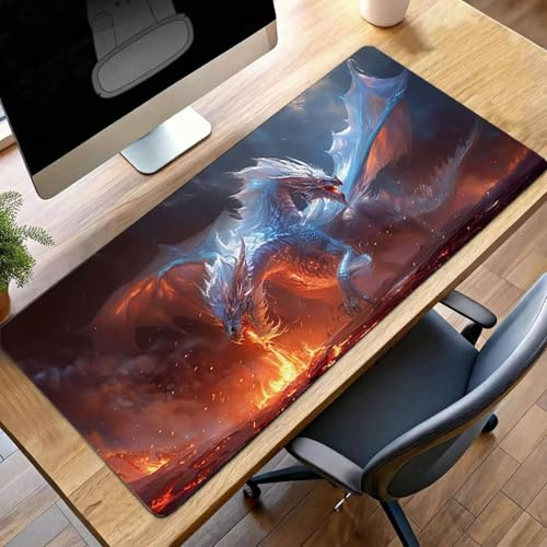 Mouse Mat | Large Gaming Mouse Pad 100 x 40cm | XXL Gaming Mousepad Improved Precision and Speed Rubber Base for Stable Grip on Smooth Surfaces Keyboard Mats (Red Dragon) PjY8874 T-3