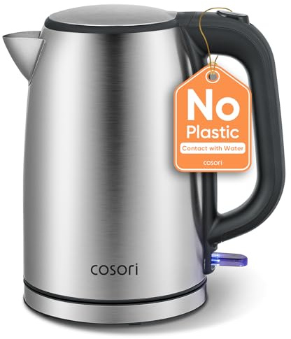 Cosori Kettle, Plastic-Free Water Contact, Kettles Electric Brushed Stainless Steel Durable Filter, 3000W Fast Boil Automatic Shut Off & Boil-Dry Protection, Hot Water Boiler & Heater, 1.7L, Silver