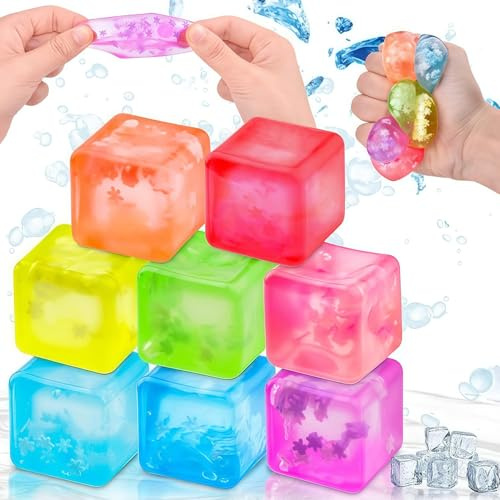 klämleksaker, 8 st Ice Cube Stressboll, SlowRise Squeeze Toy med snöflingor och kubformer, Sensory Fidget Toys