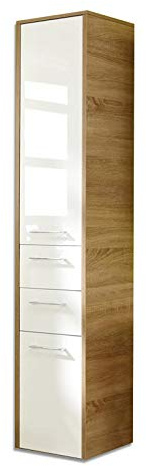Pelipal Badezimmerschrank Quickset 382 in Eiche Natur Nachbildung, 40 cm breit | Hochschrank mit 2 Türen, 2 Schubkästen und 3 Einlegeböden