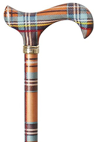 Gehstock Fashion-Derby SCOTTISH HIGHLANDS, bunt, farbig Griff aus ABS, Stock aus stabilem Leichtmetall Karomuster, höhenverstellbar, Gummipuffer.