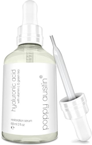 Bio Hyaluron Serum - RIESIG 60ml, 5x Tiefere Hydratisierung & 12 Antioxidantien, Vegan, Cruelty Free, Organisch, Reines Kaltgepresst mit Vitamin C & Grüntee - Hyaluronsäure Serum by Poppy Austin