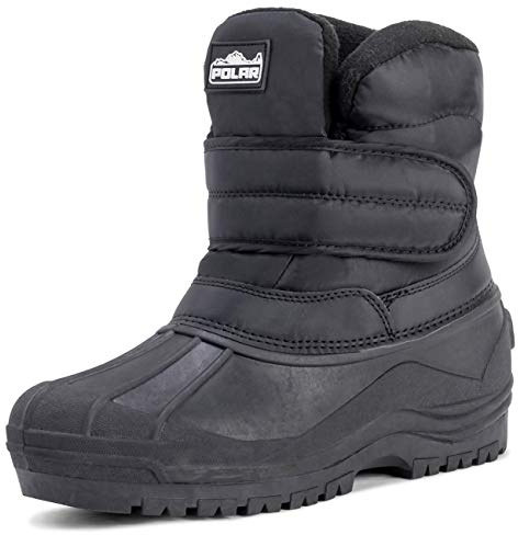 Polar Men’s Waterproof Nylon Snow Boots - Single Strap Winter Walking Shoes with Thermal Lining - Anti?Slip Rubber Sole & Lightweight Outdoor Grip - Black -