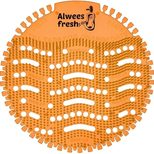 Alwees Fresh Urinalsieb x10 mit Duft (Mango), WC Spritzschutz Urinal Einsatz, passend für die führenden Marken- & Wasserlose Urinale, Anti-Spritz & Geruchs-Neutralisierendes Urinal Sieb, 10er-Pack